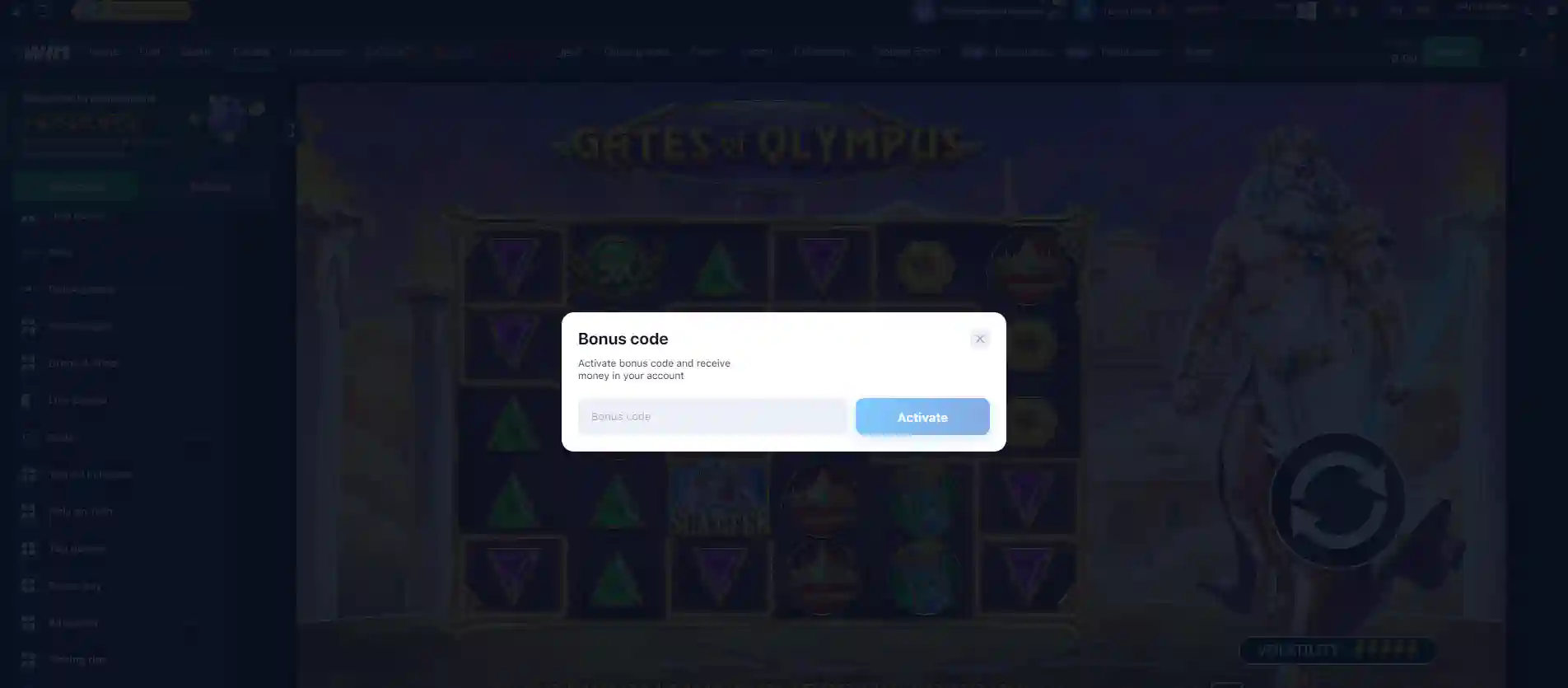 1win bonus Gates of Olympus